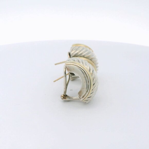 David Yurman Two Tone 925/14k Cable Hoop Earrings - Picture 2 of 4